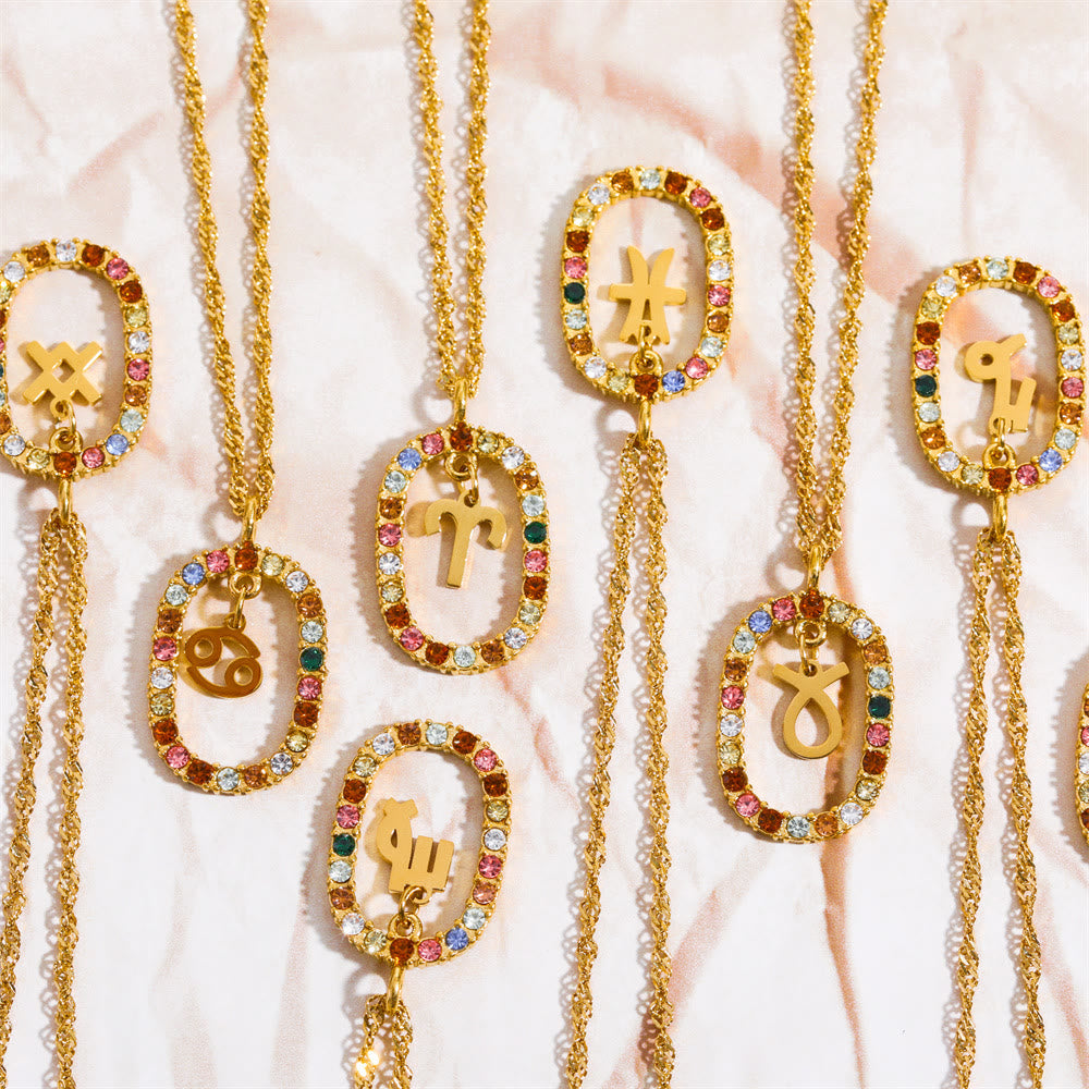 Olivenorma Zircon Openwork Oval Constellation Zodiac Necklace - image 17