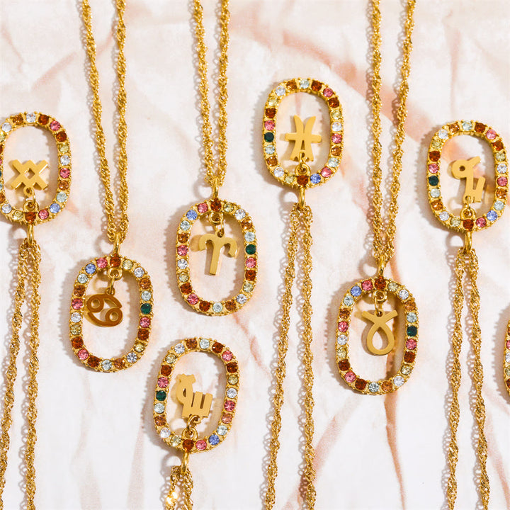 Olivenorma Zircon Openwork Oval Constellation Zodiac Necklace - image 17