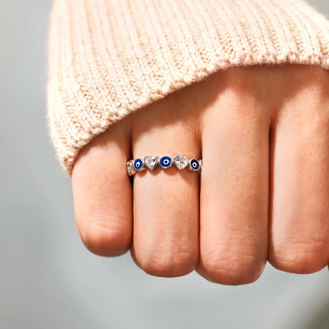 Olivenorma S925 Sterling Silver Heart White Zircon Evil Eye Ring - image 2