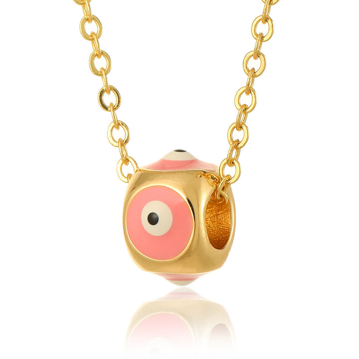 Olivenorma Oil Dripping Round Evil Eye Pendant Necklace - Pink - image 7