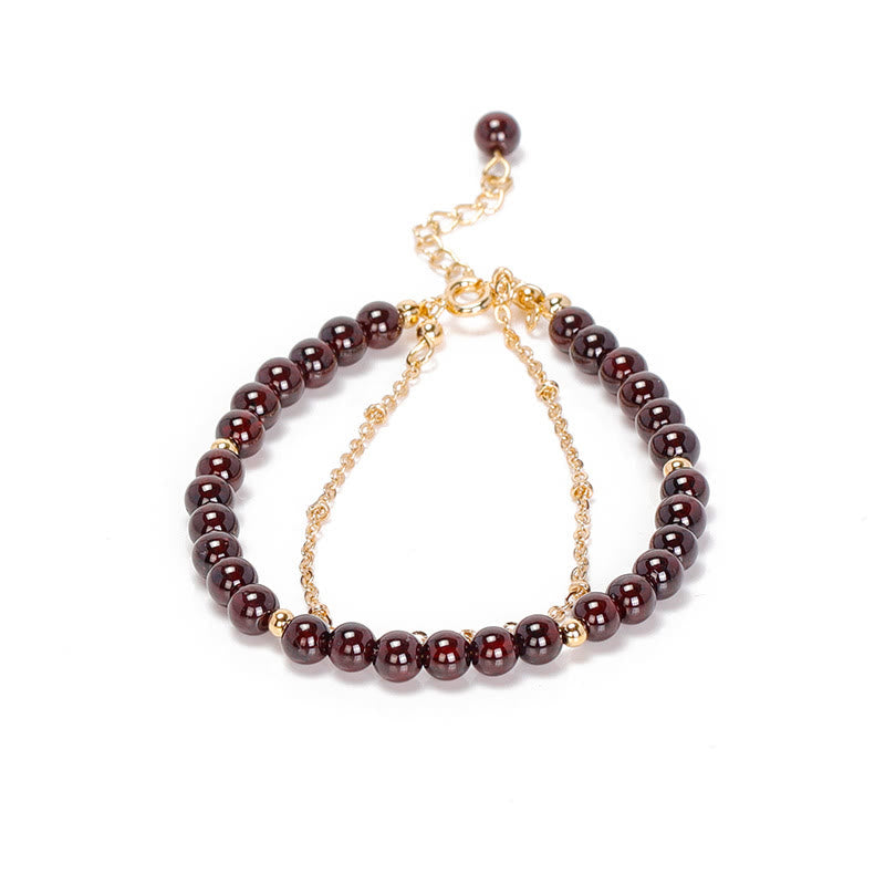 Olivenorma Garnet Beaded Metal Chain Double Layer Bracelet - image 4