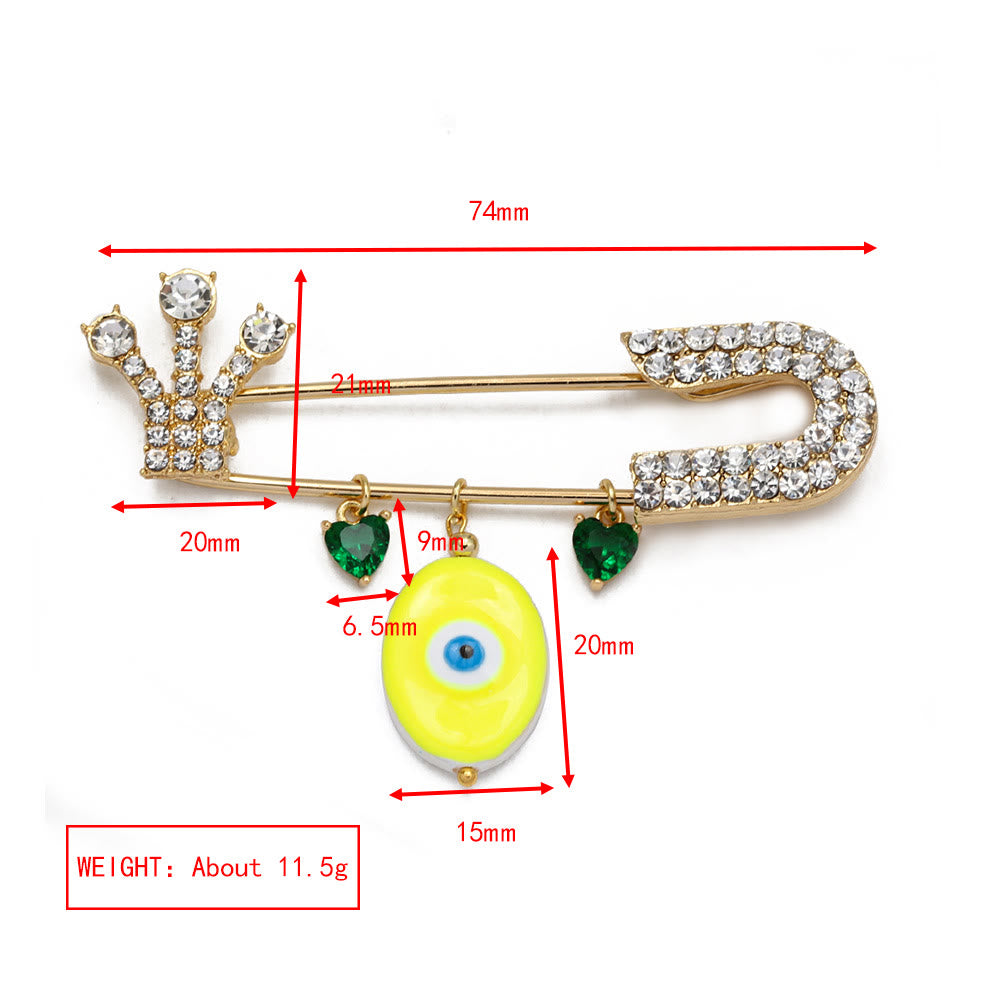 Olivenorma White Zircon Evil Eye Heart Brooch - Yellow Evil Eye&Emerald - image 12