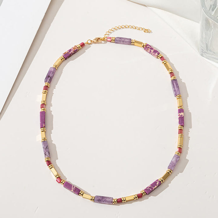 Olivenorma Geometric Rectangle Charoite Purple Emperor Stone Clavicle Necklace - image 3