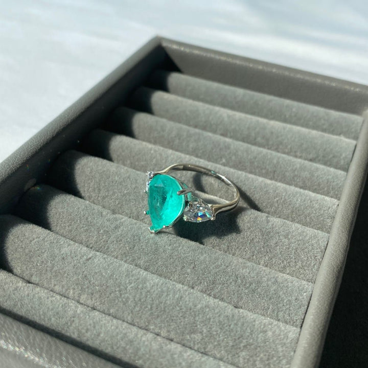 Olivenorma Paraiba Tourmaline White Zircon Exquisite Ring - image 10
