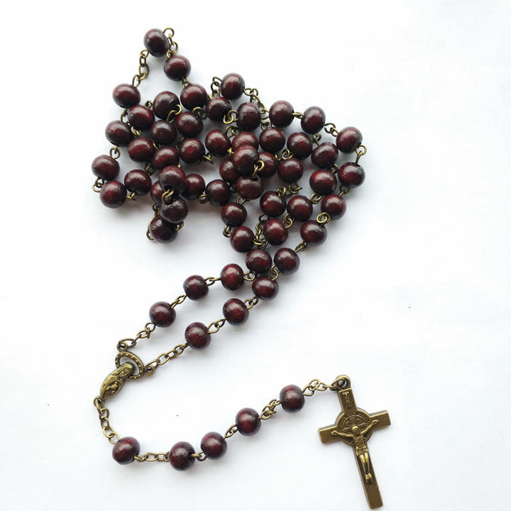 Olivenorma Wood Rosary Copper Cross Pendant Necklace - image 1