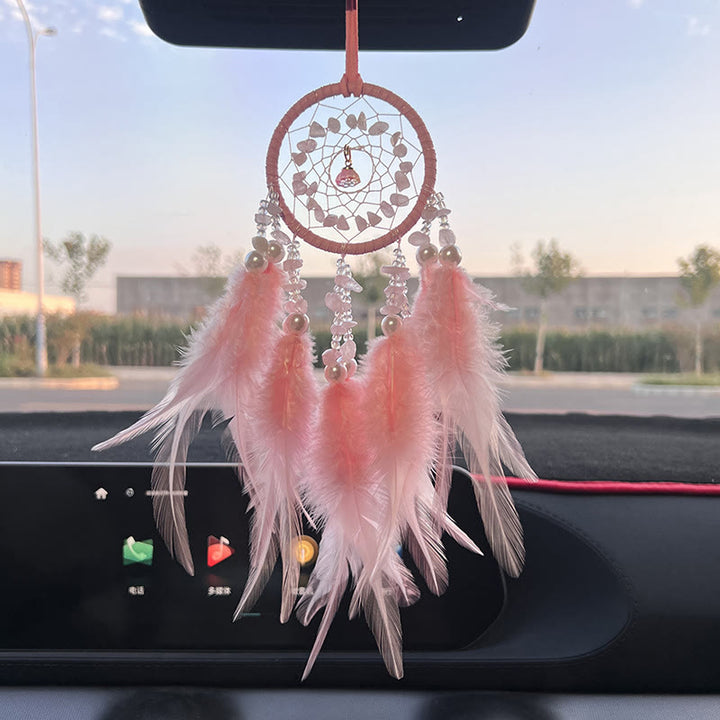Olivenorma Car View Mirror Hanging Handwoven Dream Catcher - Rose Quartz - image 0