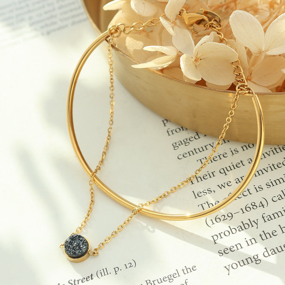 Olivenorma Black Tourmaline Double Layer 18k Gold Plated Bracelet - Black Tourmaline - image 0