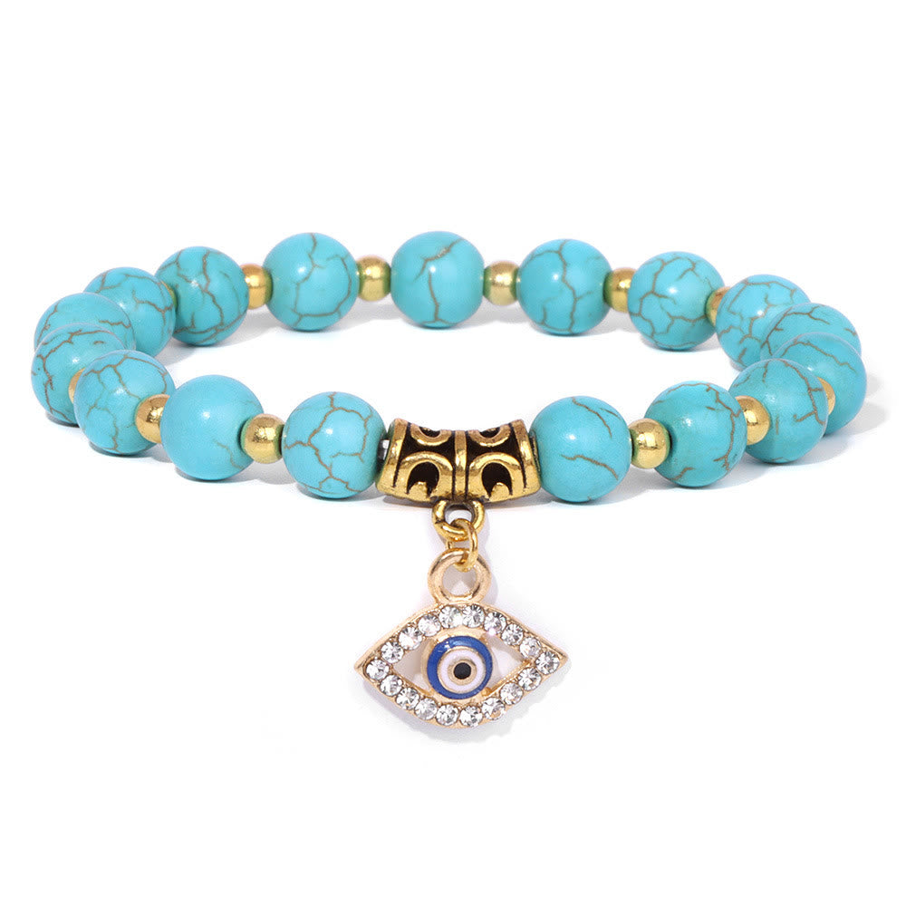 Olivenorma Natural Stone Beaded Evil Eye Pendant Bracelet - Turquoise - image 9