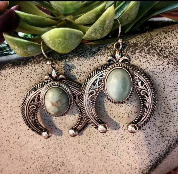 Olivenorma Carved Crescent Turquoise Earrings - Turquoise - image 0
