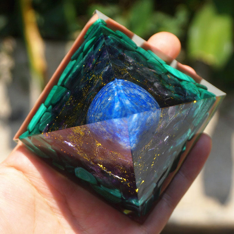 Olivenorma Lapis Lazuli Sphere with Amethyst and Malachite Pyramid - image 3