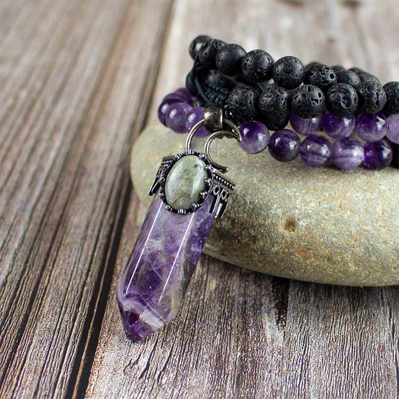 Olivenorma Natural Crystal Hexagon Prism Pendant Mala Necklace - image 2