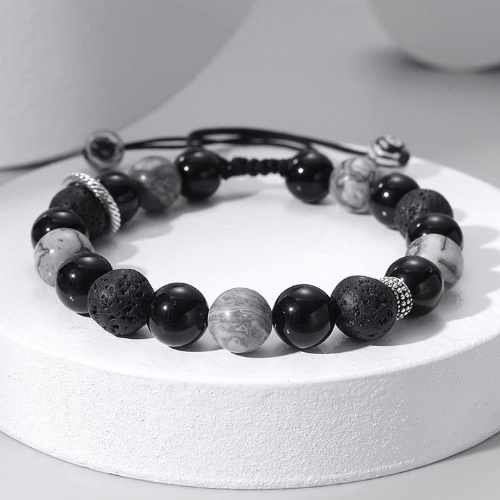 Olivenorma 10mm Grey Jasper Lava Stone Beaded Strap Bracelet - Grey Jasper&Lava Stone - image 0
