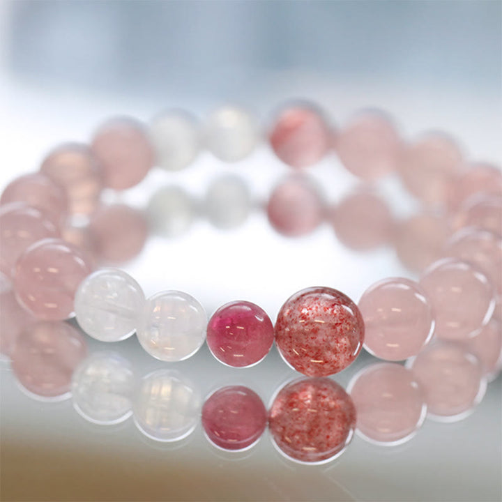 Olivenorma Rose Strawberry Clear Quartz Beaded Bracelet - image 1