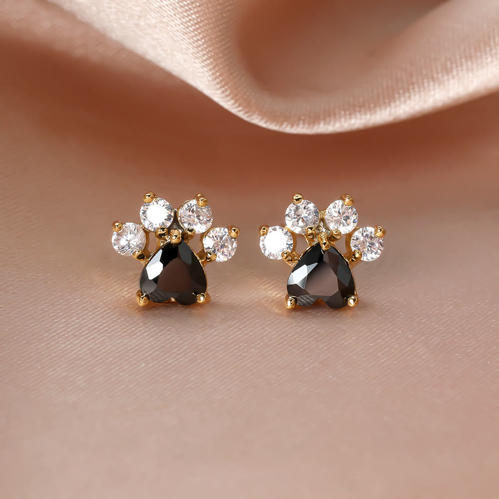 Olivenorma Kawaii Opal White Zircon Kitty Paw Earrings - Gold - White Zircon & Black Zircon - image 7