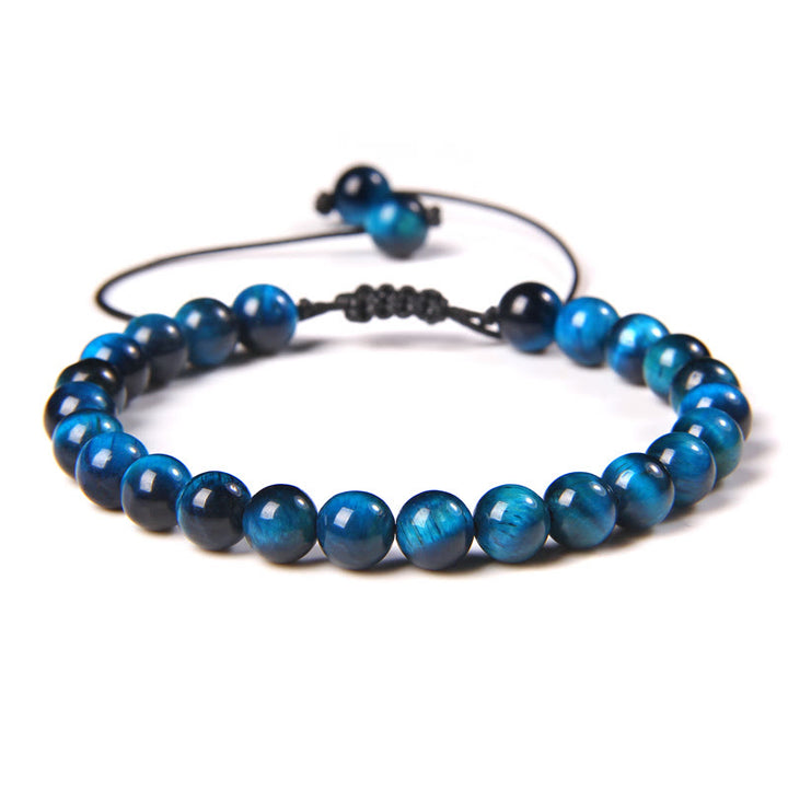 Olivenorma Natural 6mm Stone Beads Braided Wrap Bracelet - Sapphire Tiger Eye - image 2