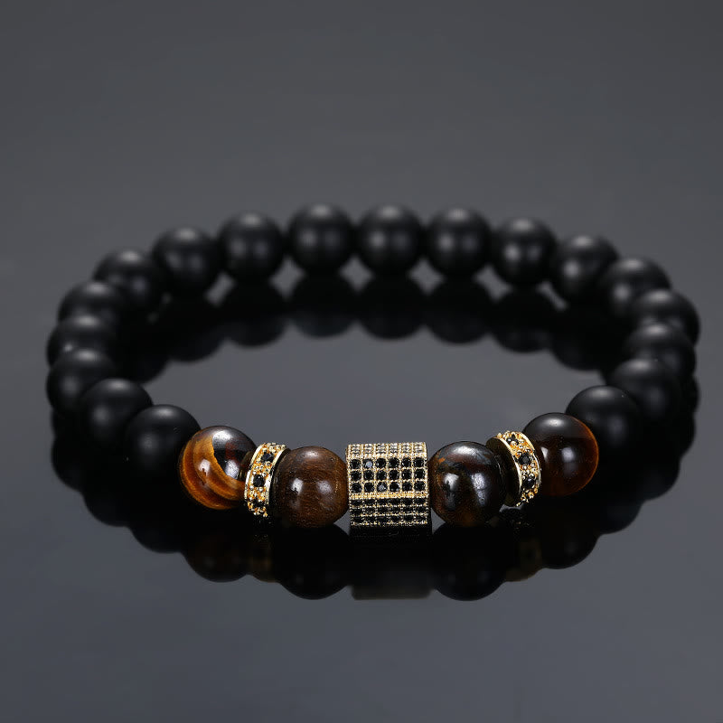 Olivenorma Men's Frosted Black Bead Tiger Eye Bracelet - Frosted Surface - Gold - image 5