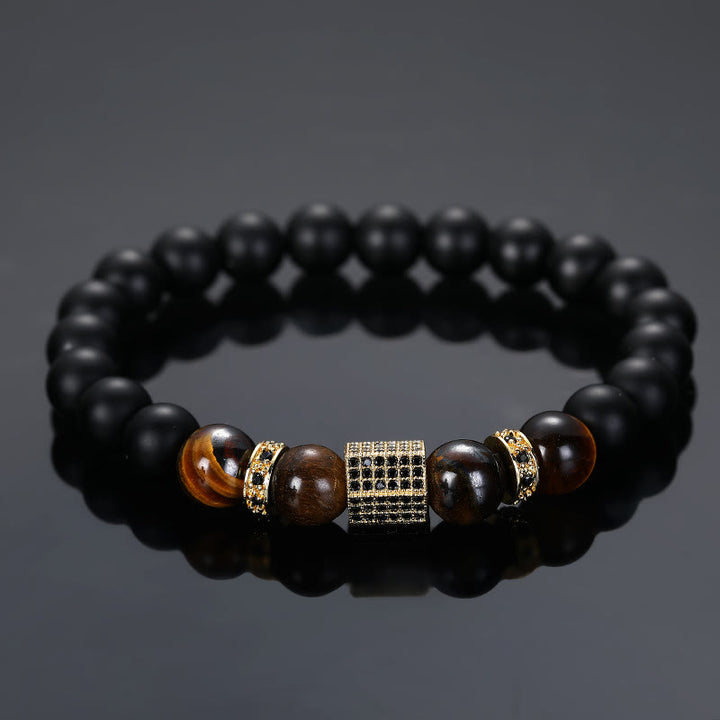 Olivenorma Men's Frosted Black Bead Tiger Eye Bracelet - Frosted Surface - Gold - image 11