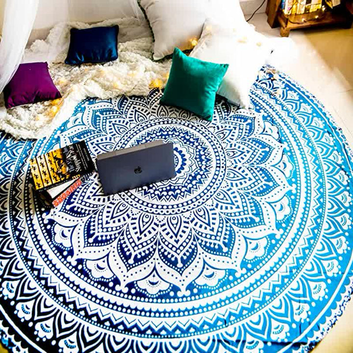 Circular Mandala Rosamia Yoga Meditation Tapestry - Blue - image 3