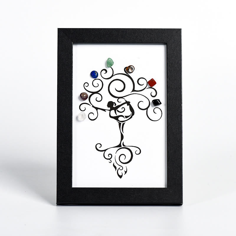 Olivenorma Yoga Tree Chakra Raw Stone Photo Frame Decoration - Yoga Tree&Chakra#1 - Black Photo Frame - image 2