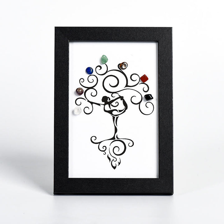 Olivenorma Yoga Tree Chakra Raw Stone Photo Frame Decoration - Yoga Tree&Chakra#1 - Black Photo Frame - image 2