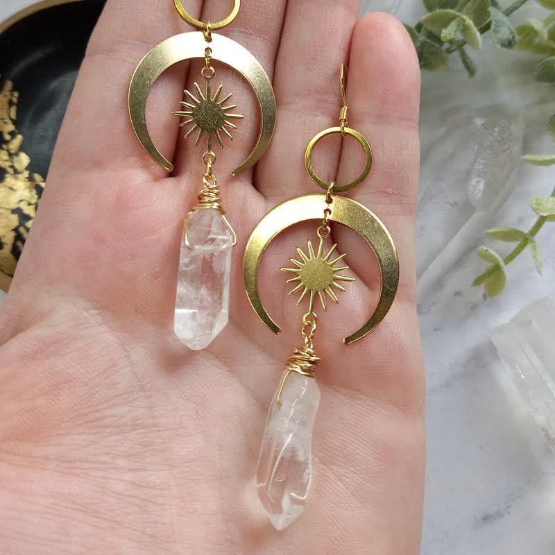Olivenorma Clear Crystal Crescent Moon With Sun Earrings - image 1