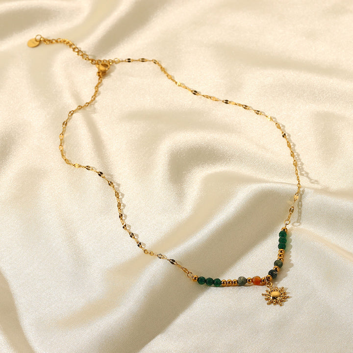 Olivenorma Emerald Labradorite Sun Stone Pendant Beaded Necklace - image 7