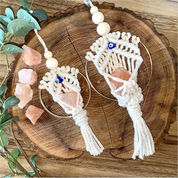 Olivenorma Rose Quartz Evil Eye Weaving Car Pendant Ornament - image 0