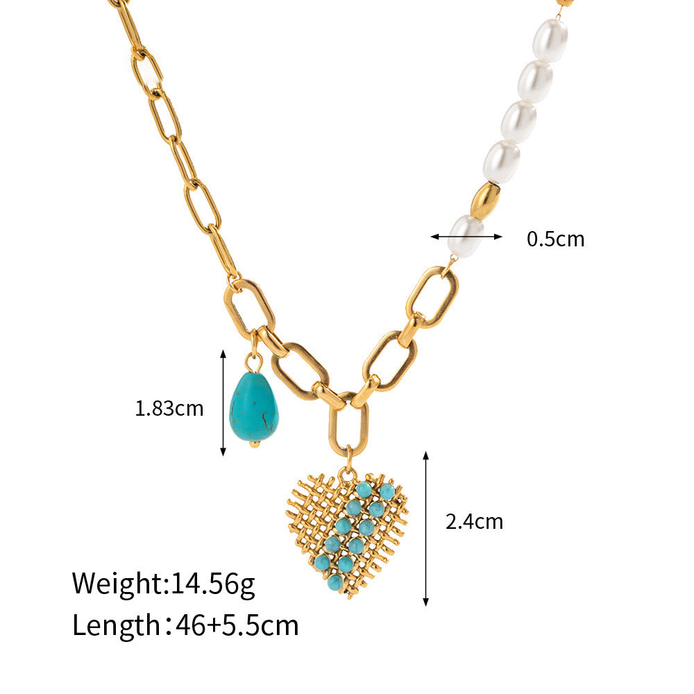 Olivenorma Stainless Steel Jewelry Gold Color 18K Ring Necklace - Turquoise&Necklace - image 1