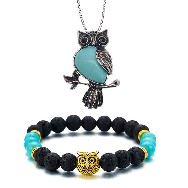 SPIRITUAL ENERGY - Owl Gemstone Necklace with Bracelet Gift Set - Turquoise - Silver Chain - image 51