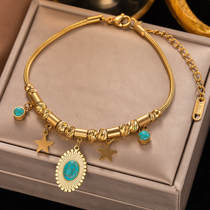 Olivenorma Gilded Turquoise Evil Eye Fantasy Wrap Bracelet Necklace - Turquoise&Star#Bracelet - image 9