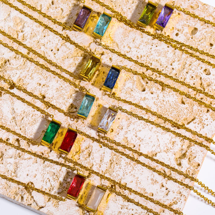 Olivenorma Simple Rectangular Birthstone Pendant Stainless Steel Necklace - image 32