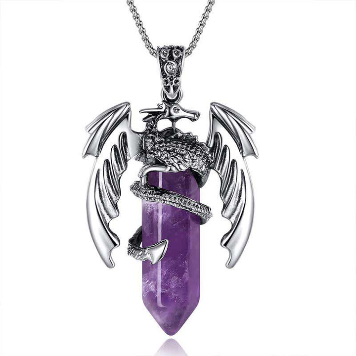 Olivenorma Vintage Dragon Crystal Healing Stone Reiki Necklace - Amethyst - image 0