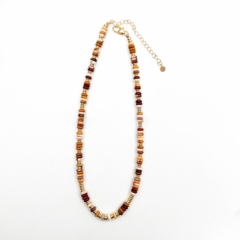 Olivenorma Sunset Frisbee Beaded Natural Agate Clavicle Necklace - image 2