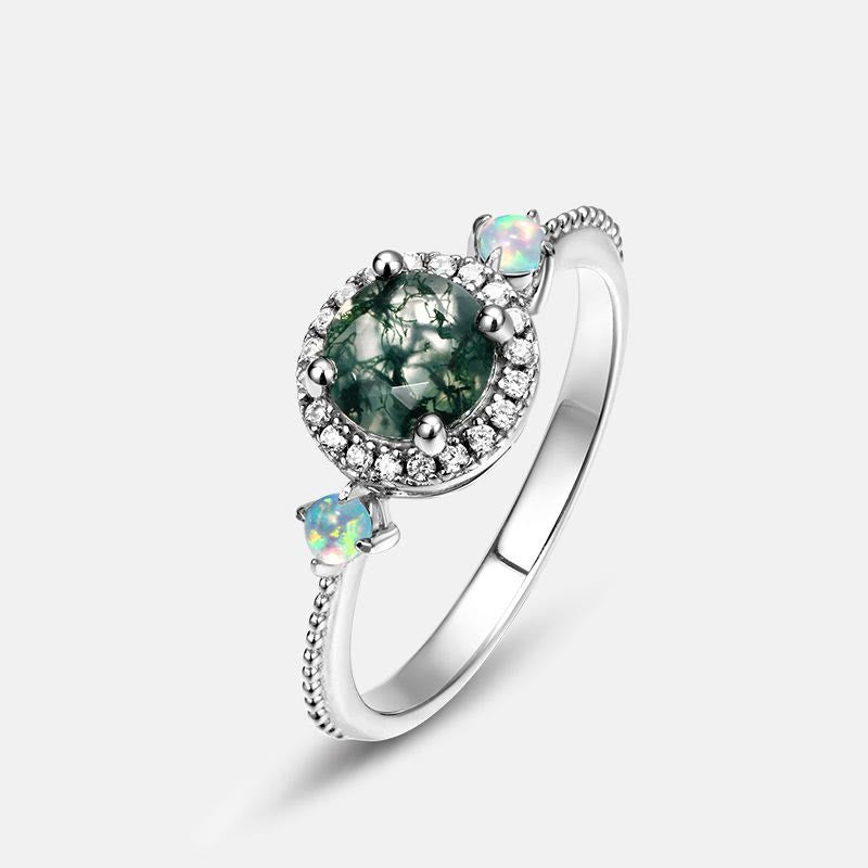 Olivenorma Round Moss Agate Opal Light Luxury Ring - image 4