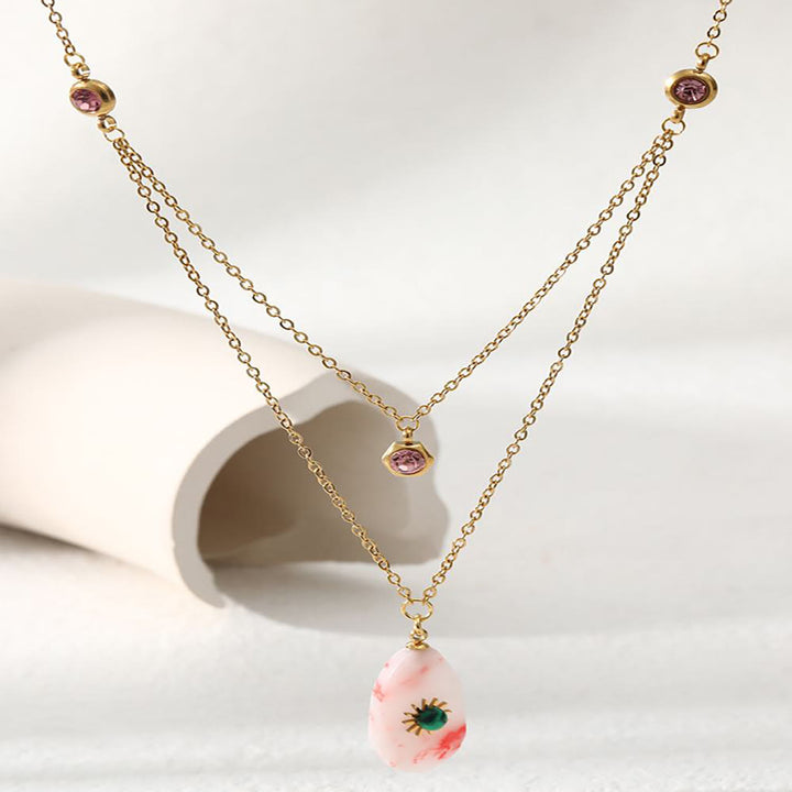 Olivenorma Rhodochrosite Zirconia Double Panel Necklace - Rhodochrosite - image 0
