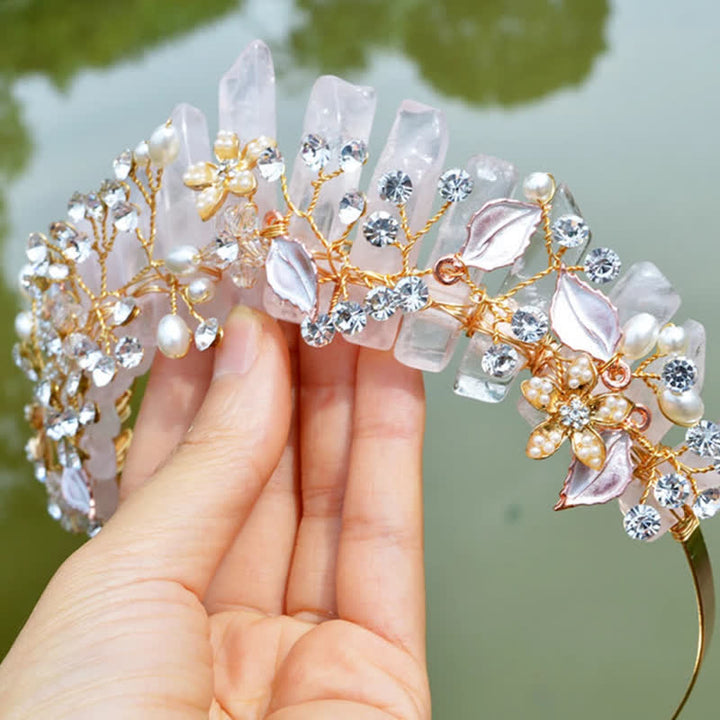 Olivenorma Luxury Natural Crystal With Pearl Crystal Crown - Rose Quartz - image 0