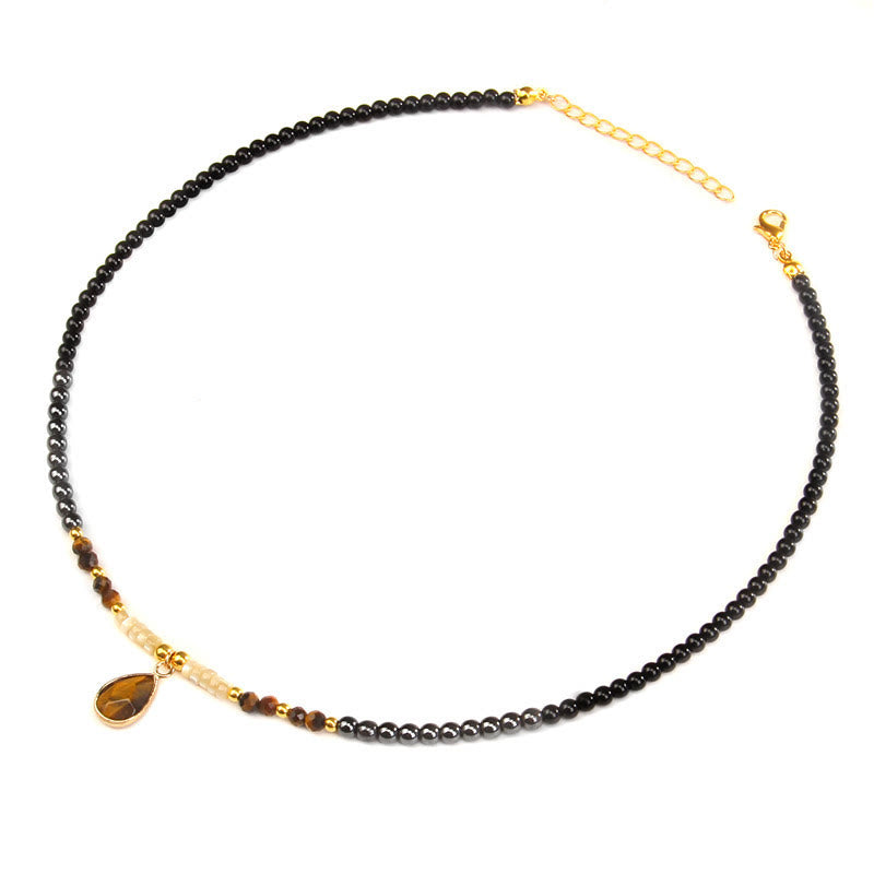Olivenorma Natural Obsidian Faceted Glass Gemstone Pendant Necklace - Obsidian&Tiger Eye - image 12