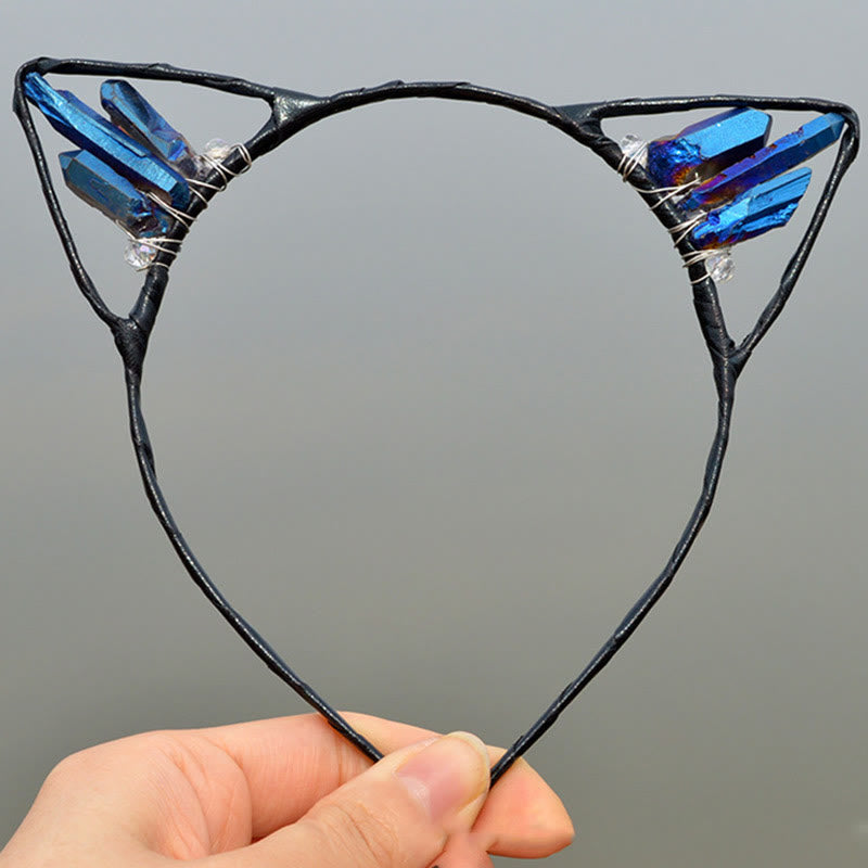 Olivenorma Electroplating Crystal Cat Ears Headband - Royal Blue Quartz - image 6
