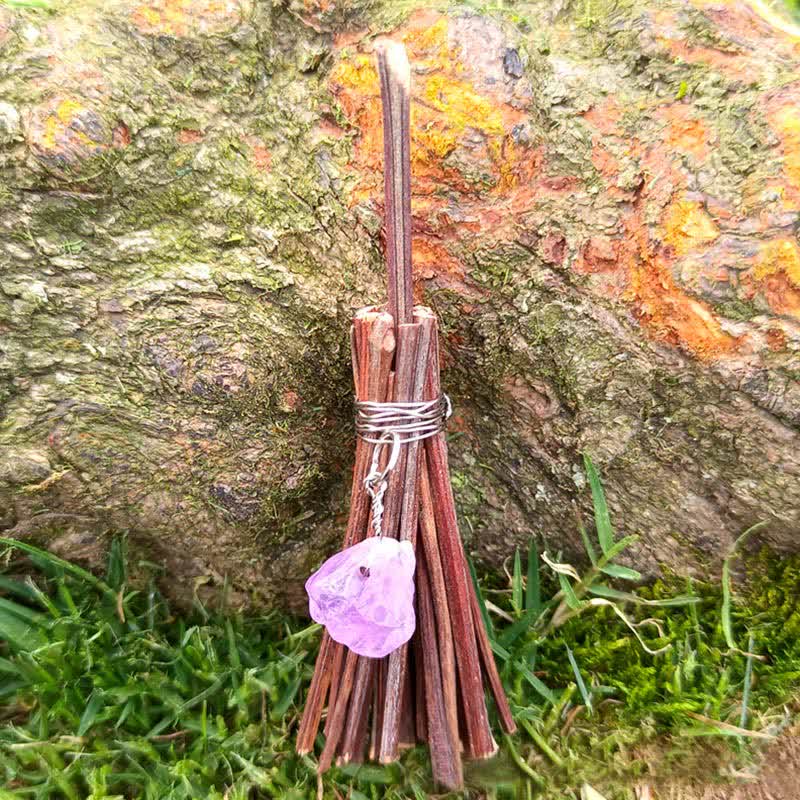Olivenorma Handmade Mini Crystal Turtle Broom Ornament - Branch & Amethyst - image 10