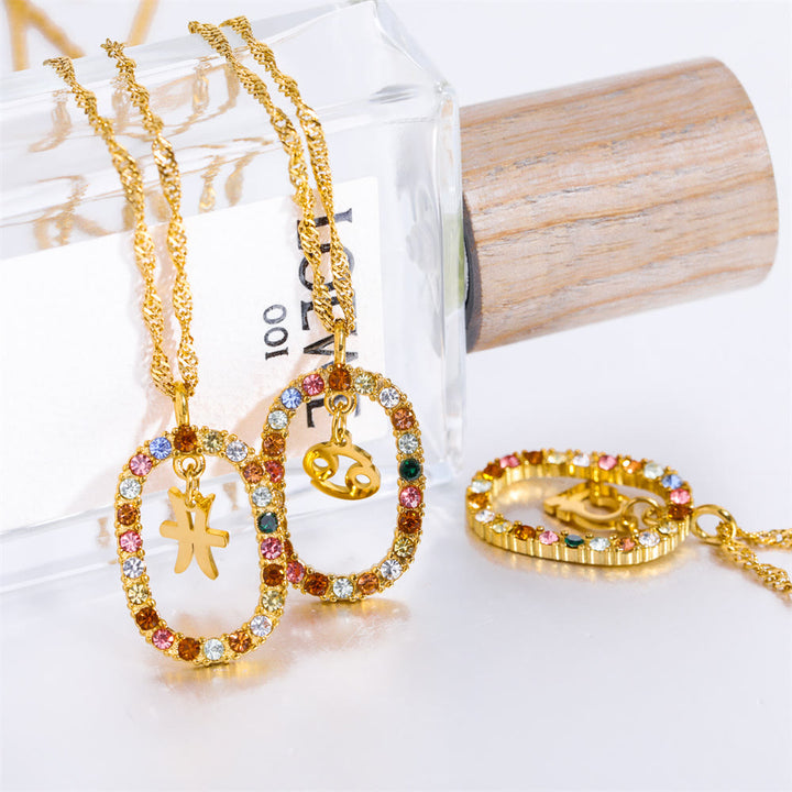 Olivenorma Zircon Openwork Oval Constellation Zodiac Necklace - image 15