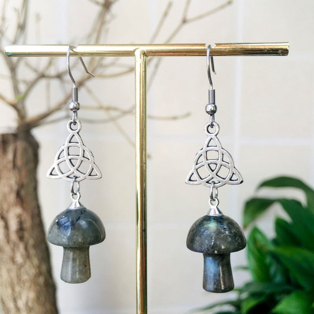 Olivenorma Natural Crystal Stone Cute Mushroom Shape Stud Earrings - Labradorite - image 12
