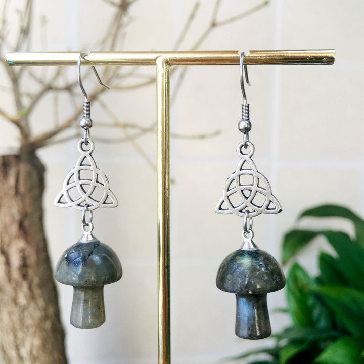Olivenorma Natural Crystal Stone Cute Mushroom Shape Stud Earrings - Labradorite - image 12