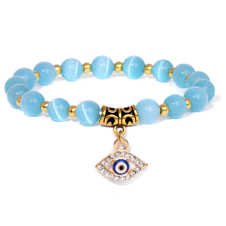 Olivenorma Natural Stone Beaded Evil Eye Pendant Bracelet - Blue Cat's Eye Stone - image 17