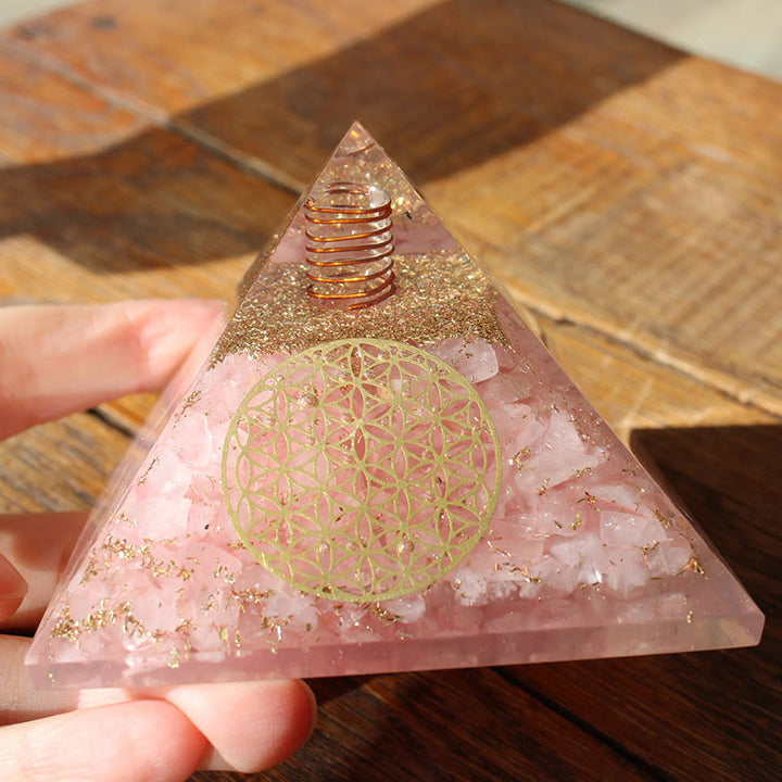 Olivenorma Clear Crystal With Rose Quartz Orgone Pyramid - image 2