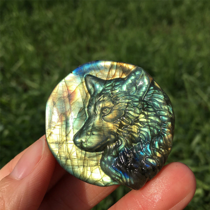 Olivenorma Natural Labradorite Wlof Totem Gemstone Decoration - Labradorite - image 0
