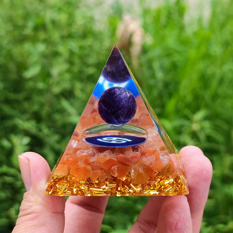 Olivenorma Amethyst with Carnelian Cancer Zodiac Orgone Pyramid - image 1