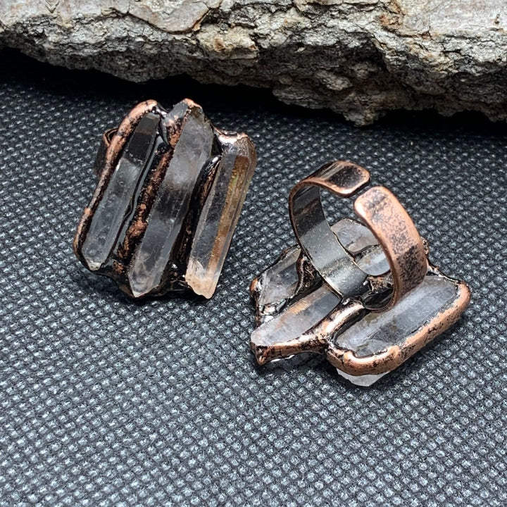 Olivenorma Natural Clear Quartz Irregular Triple Combination Adjustable Ring - image 11