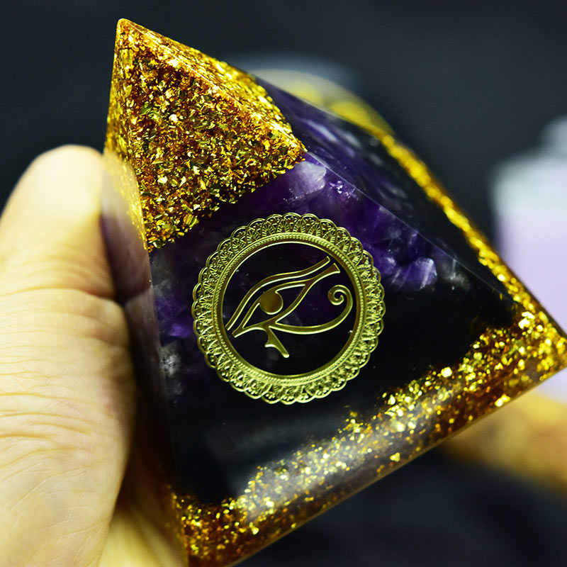 Olivenorma Amethyst Obsidian Eye Of Horus Symbol Orgone Pyramid - image 2