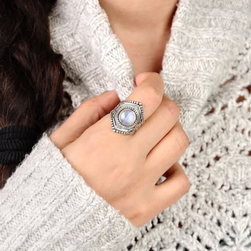 Bohemia Retro Moonstone Ring - image 1