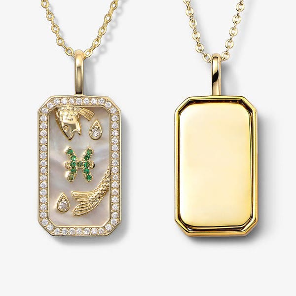 Olivenorma White Zircon 12 Zodiac Engraved Nameplate Necklace - Pisces - image 13